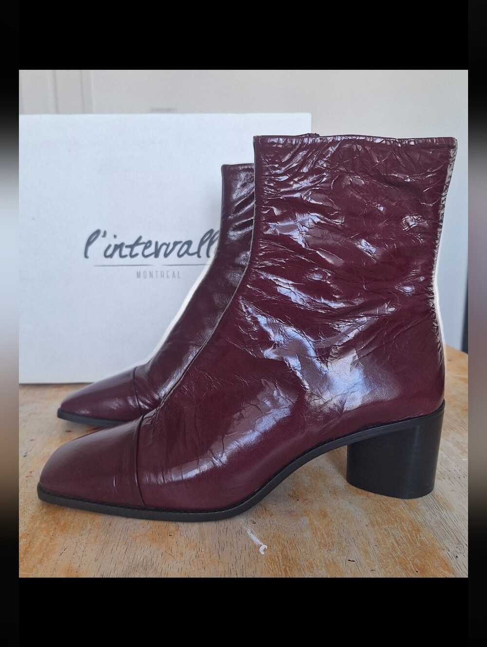 10 L'INTERVALLE Wine Burgundy Leather Ankle Booties